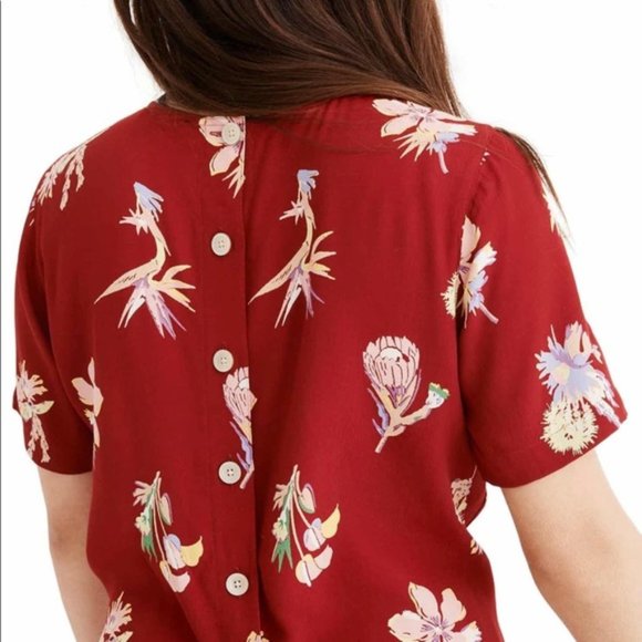 Madewell Crimson Red Bird of Paradise Button Back Top Blouse L9189 Size XS - Picture 2 of 9